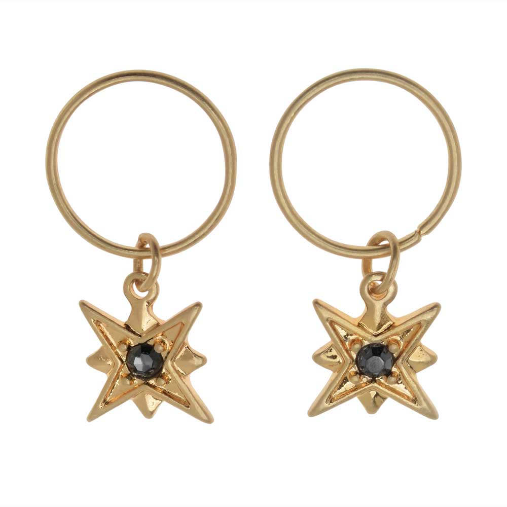 Zola Elements Charm, North Star with Crystal 12x10mm, Satin Gold Tone (2 Pieces)