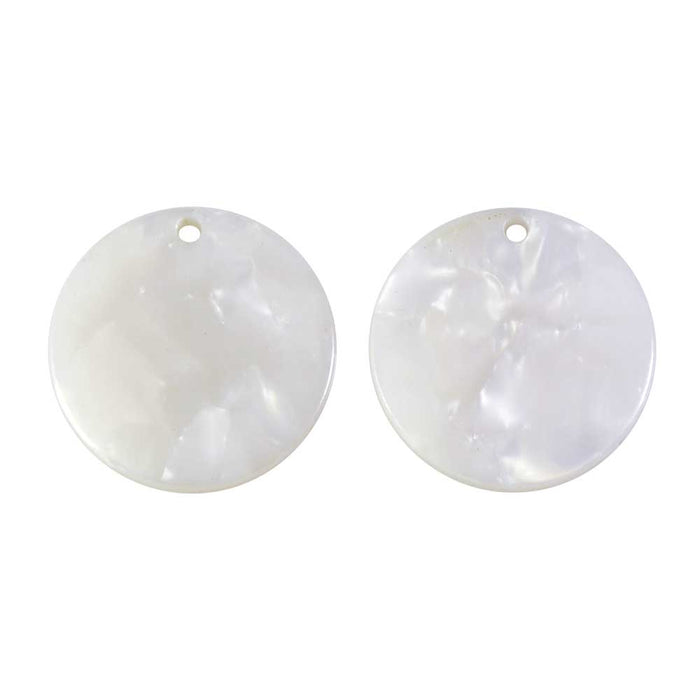 Zola Elements Acetate Pendant, Coin 20mm, Pearl White (2 Pieces)