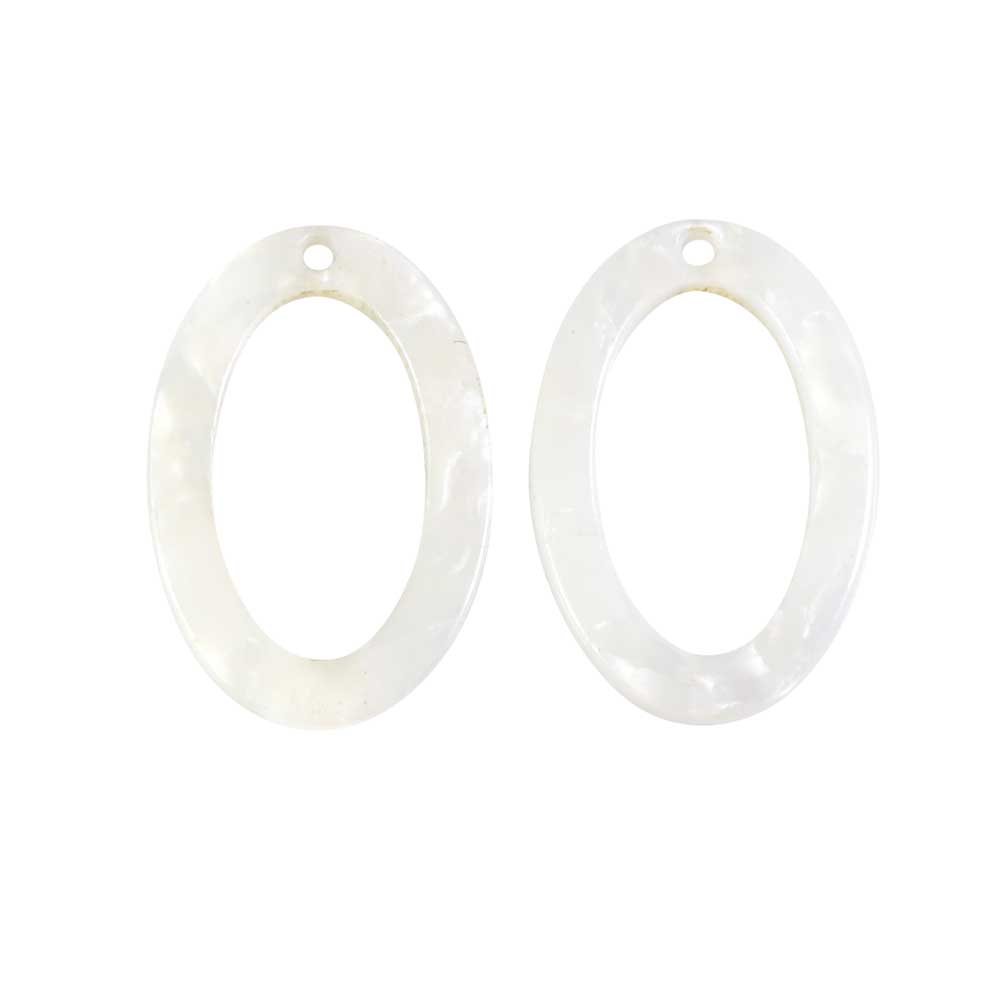 Zola Elements Acetate Pendant, Oval 15x22mm, Pearl White (2 Pieces)