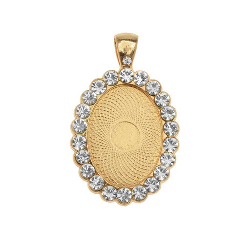Bezel Pendant, Oval with Crystal Edge 25x18mm, Gold Tone (1 Piece)