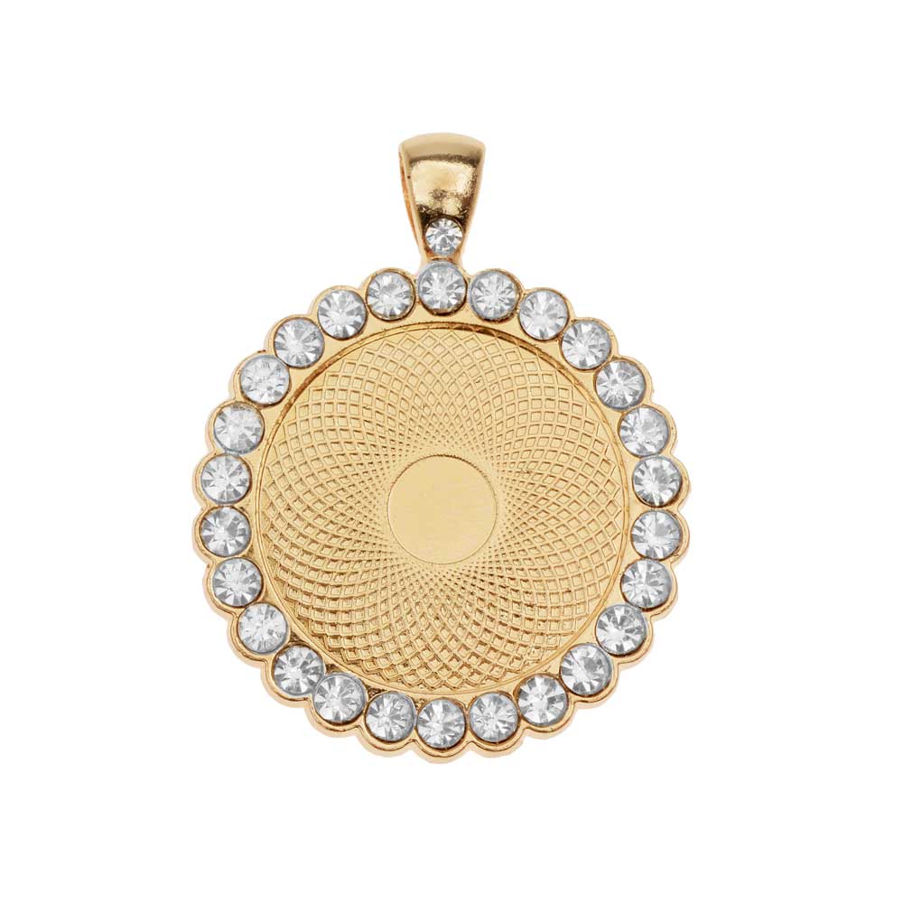 Bezel Pendant, Circle with Crystal Edge 25mm, Gold Tone (1 Piece)
