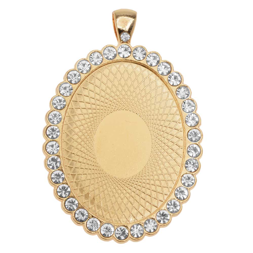Bezel Pendant, Oval with Crystal Edge 40x30mm, Gold Tone (1 Piece)