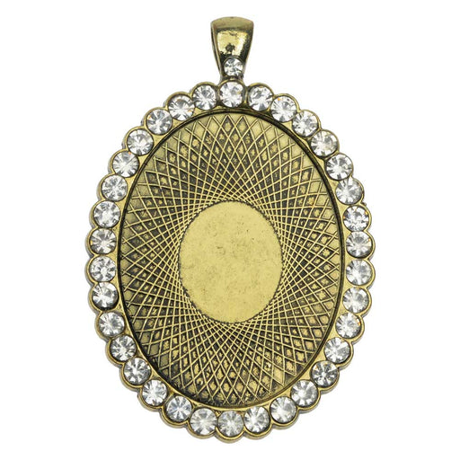 Bezel Pendant, Oval with Crystal Edge 40x30mm, Antiqued Brass Tone (1 Piece)