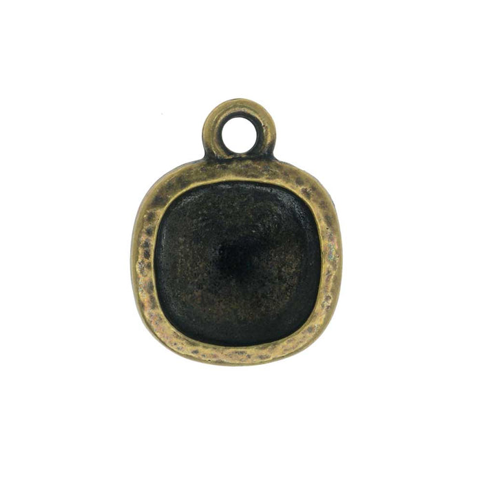 TierraCast Hammertone Bezel Pendant, Antiqued Brass, Fits Cushion Stone 10mm, 1 Piece