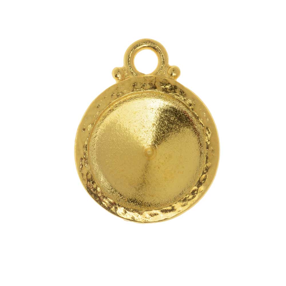 TierraCast Hammertone Bezel Pendant, Gold Plated, Fits Rivoli 12mm (1 Piece)