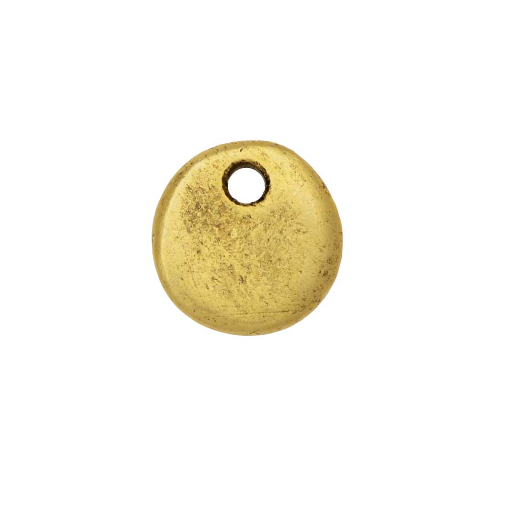 Nunn Design Flat Tag Pendant, Circle 10.5mm, Antiqued Gold (1 Piece)