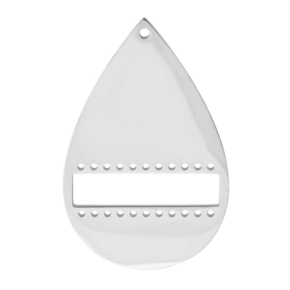 Centerline Beadable Pendant, Drop with Cutout and Holes 34mm, Rhodium Plated (1 Piece)
