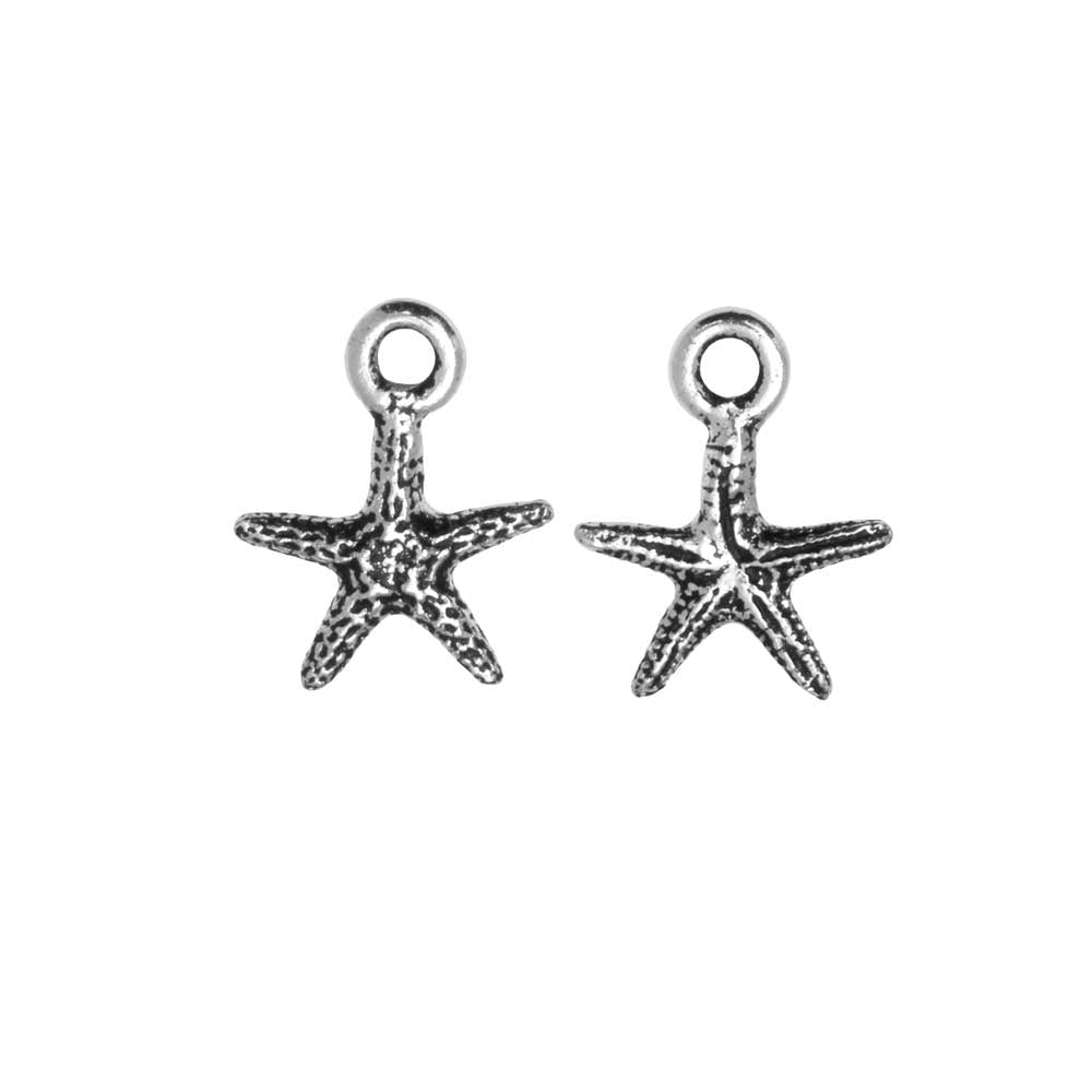 Pewter Charm, Starfish 13mm, Antiqued Silver Plated, By TierraCast (2 Pieces)