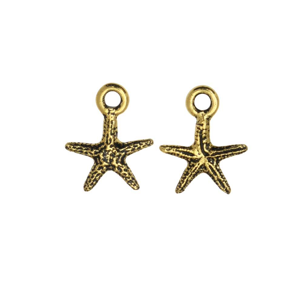 Pewter Charm, Starfish 13mm, Antiqued Gold Plated, By TierraCast (2 Pieces)