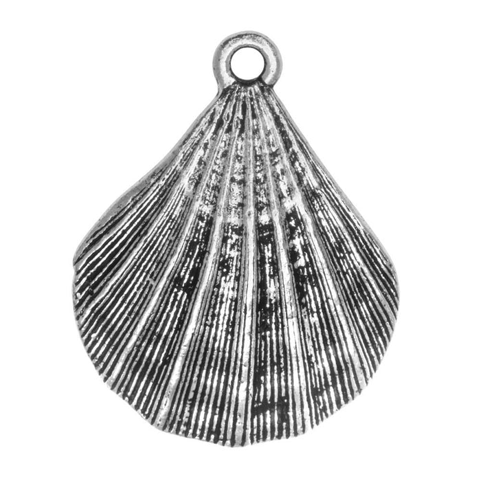Pewter Pendant, Scallop Shell 30.5mm, Antiqued Silver Plated, 1 Piece, By TierraCast