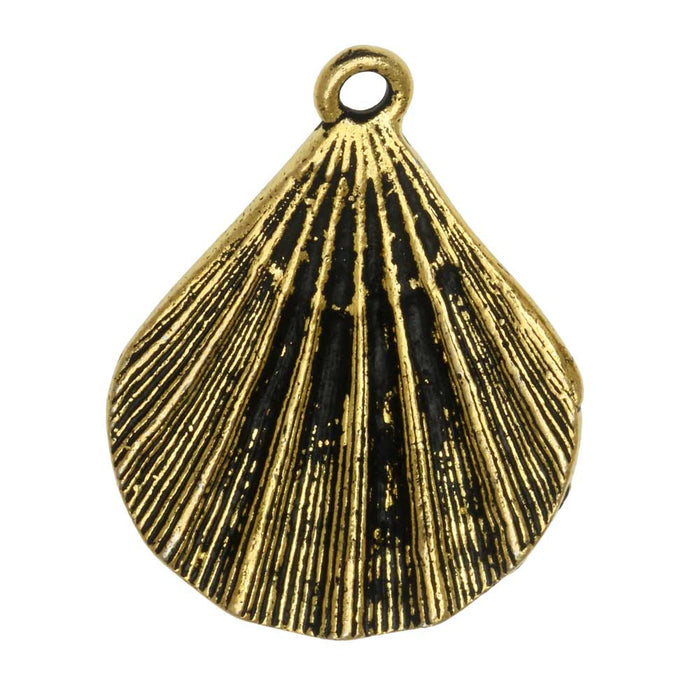 Pewter Pendant, Scallop Shell 30.5mm, Antiqued Gold Plated, By TierraCast (1 Piece)