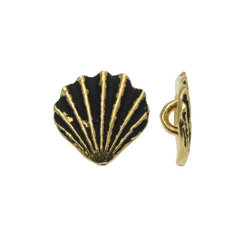 Pewter Button, Scallop Shell 13mm, Antiqued Gold Plated, By TierraCast (2 Pieces)