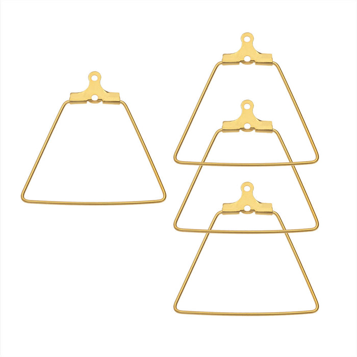 Beadable Open Wire Frame for Earrings or Pendants, Trapezoid 26x27.5mm, Gold Tone (4 Pieces)