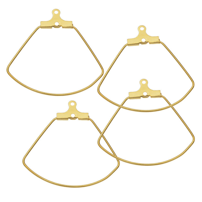 Beadable Open Wire Frame for Earrings or Pendants, Fanned Drop 26x27mm, Gold Tone (4 Pieces)