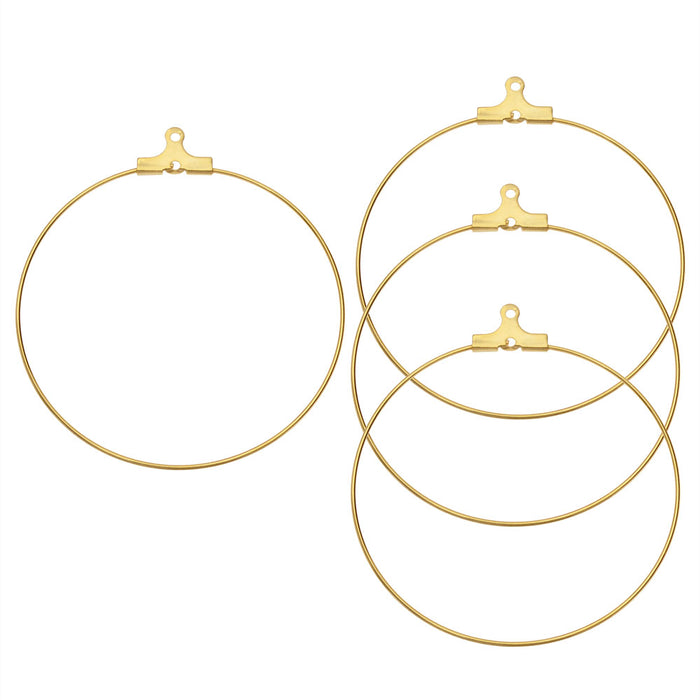 Beadable Open Wire Frame for Earrings or Pendants, Hoop 45mm, Gold Tone (4 Pieces)