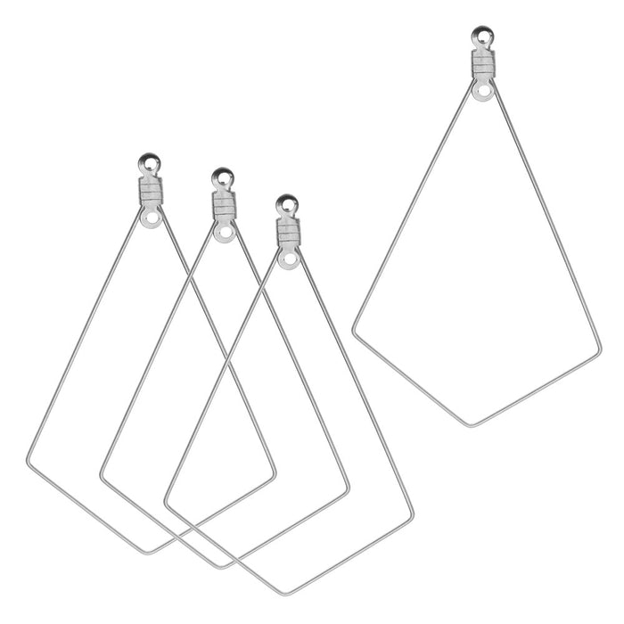 Beadable Open Wire Frame for Earrings or Pendants, Kite 33.5x57mm, Stainless Steel (4 Pieces)