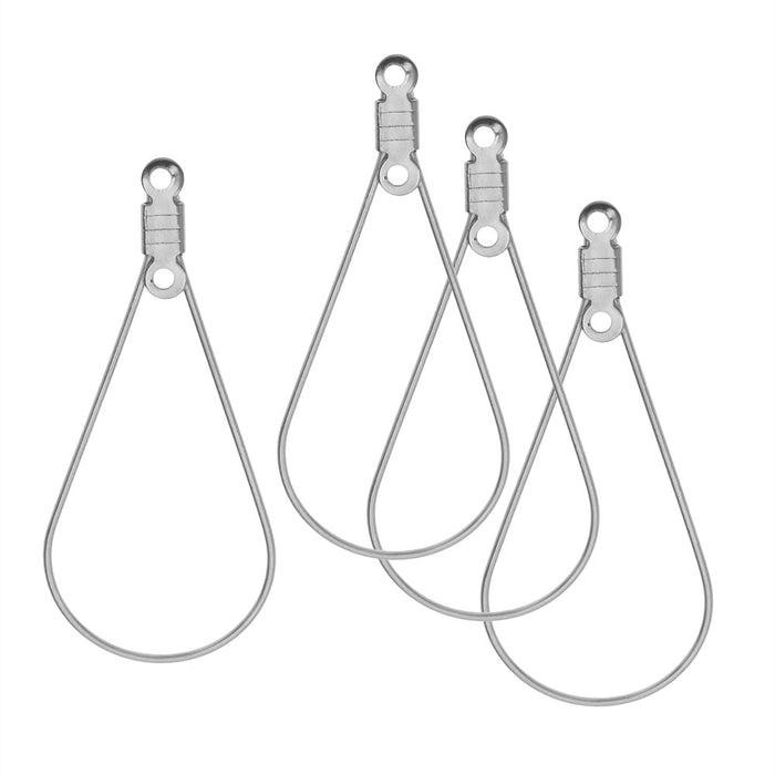 Beadable Open Wire Frame for Earrings or Pendants, Teardrop 17x38mm, Stainless Steel (4 Pieces)
