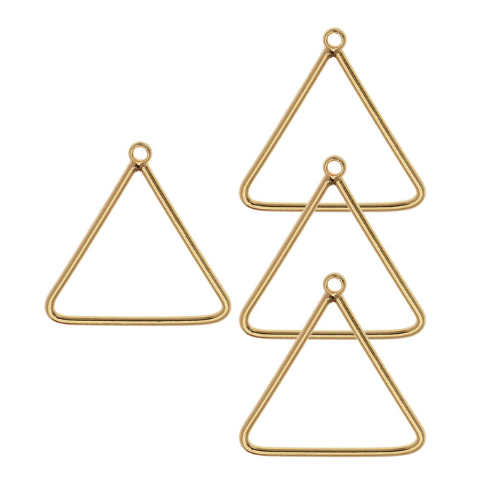 Beadable Open Wire Frame for Earrings or Pendants, Triangle 16.5mm, Gold Plated (4 Pieces)