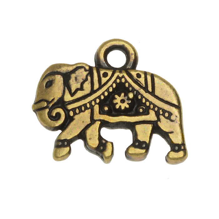 Metal Charm, Indian Elephant 12mm, Brass Oxide Finish, By TierraCast (1 Piece)