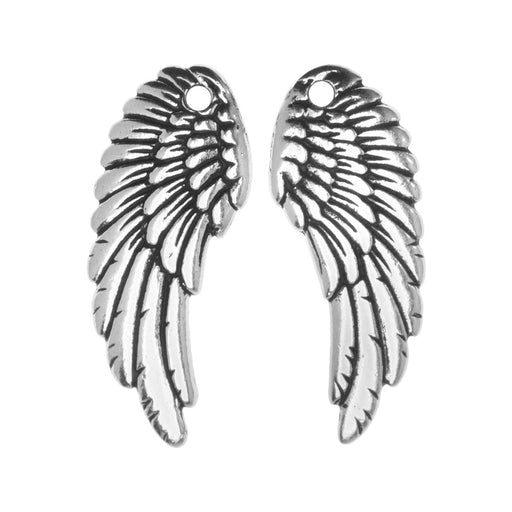 Metal Charm, Wings 27.5mm, Left & Right Pair, Antiqued Silver Plated, By TierraCast