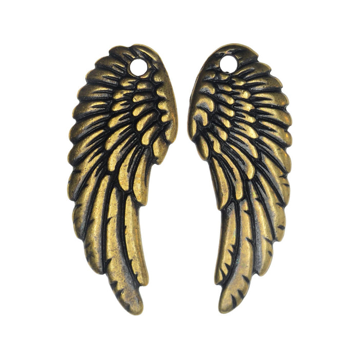 Metal Charm, Wings 27.5mm, Left & Right Pair, Brass Oxide Finish, By TierraCast