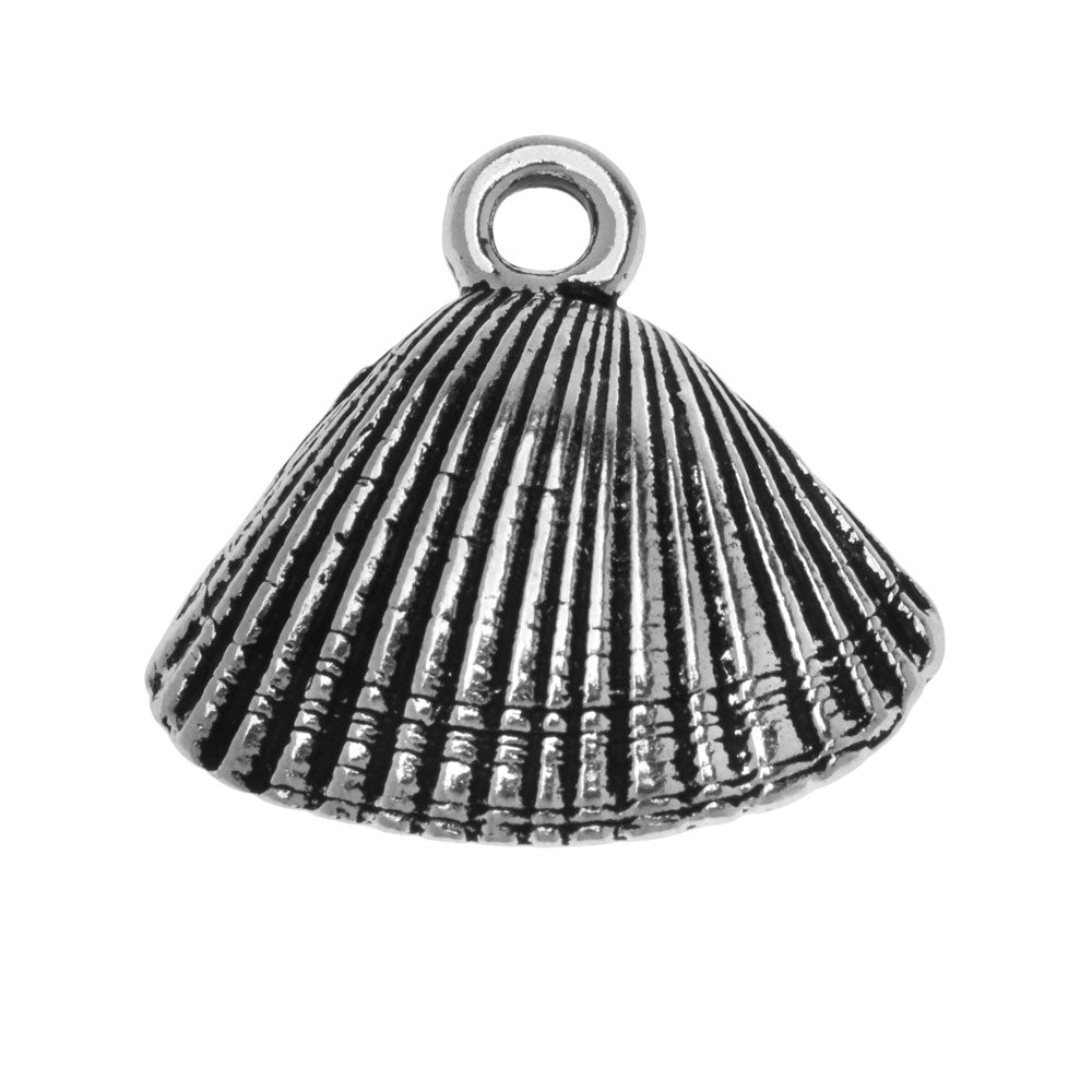 Metal Charm, Scallop Shell 17.5mm, Antiqued Silver Plated, By TierraCast (1 Piece)