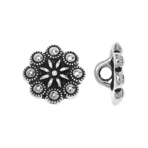 Metal Button, Czech Rosette Design 12mm, Antiqued Silver Plated, By TierraCast (2 Pieces)