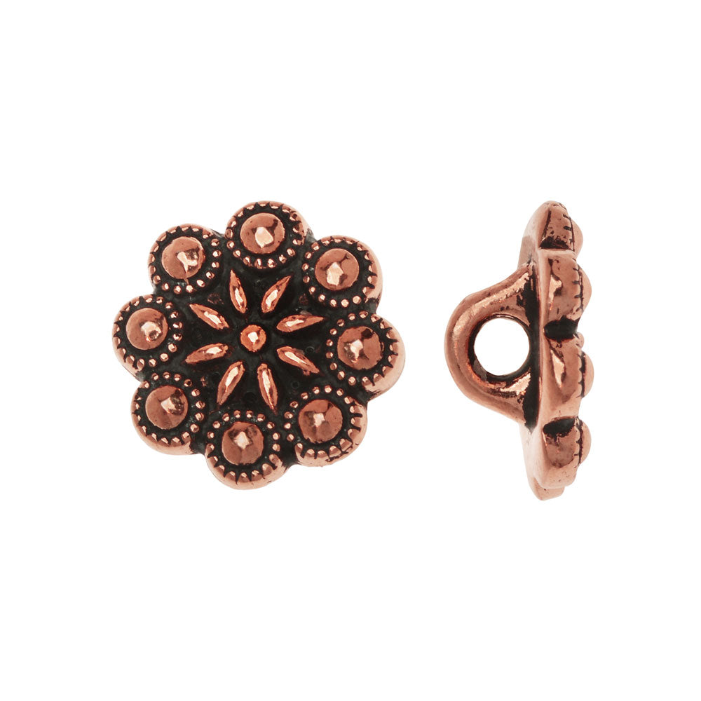 Metal Button, Czech Rosette Design 12mm, Antiqued Copper Plated, By TierraCast (2 Pieces)