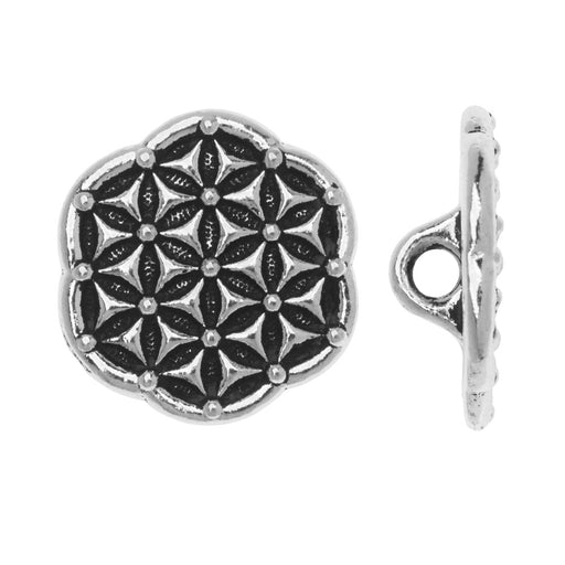 Metal Button, Flower Of Life 16mm, Antiqued Silver Plated, By TierraCast (1 Piece)