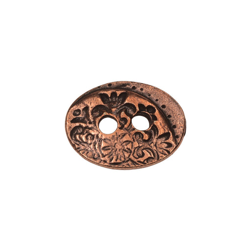 Metal Button, Flora 2-Hole Oval 14x18mm, Antiqued Copper Plated, By TierraCast (1 Piece)