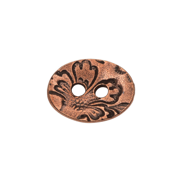 Metal Button, Flora 2-Hole Oval 14x18mm, Antiqued Copper Plated, By TierraCast (1 Piece)