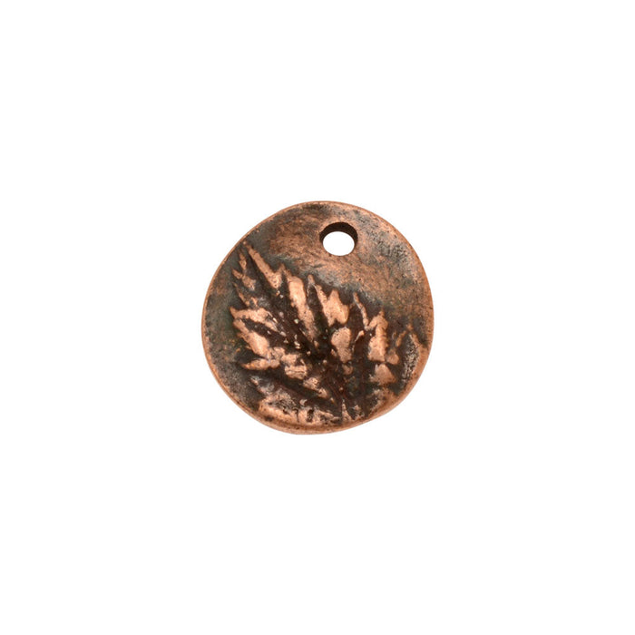 Metal Charm, Round Circle with Berry Leaf Design 12.5mm, Antiqued Copper, by Nunn Design (1 Piece)
