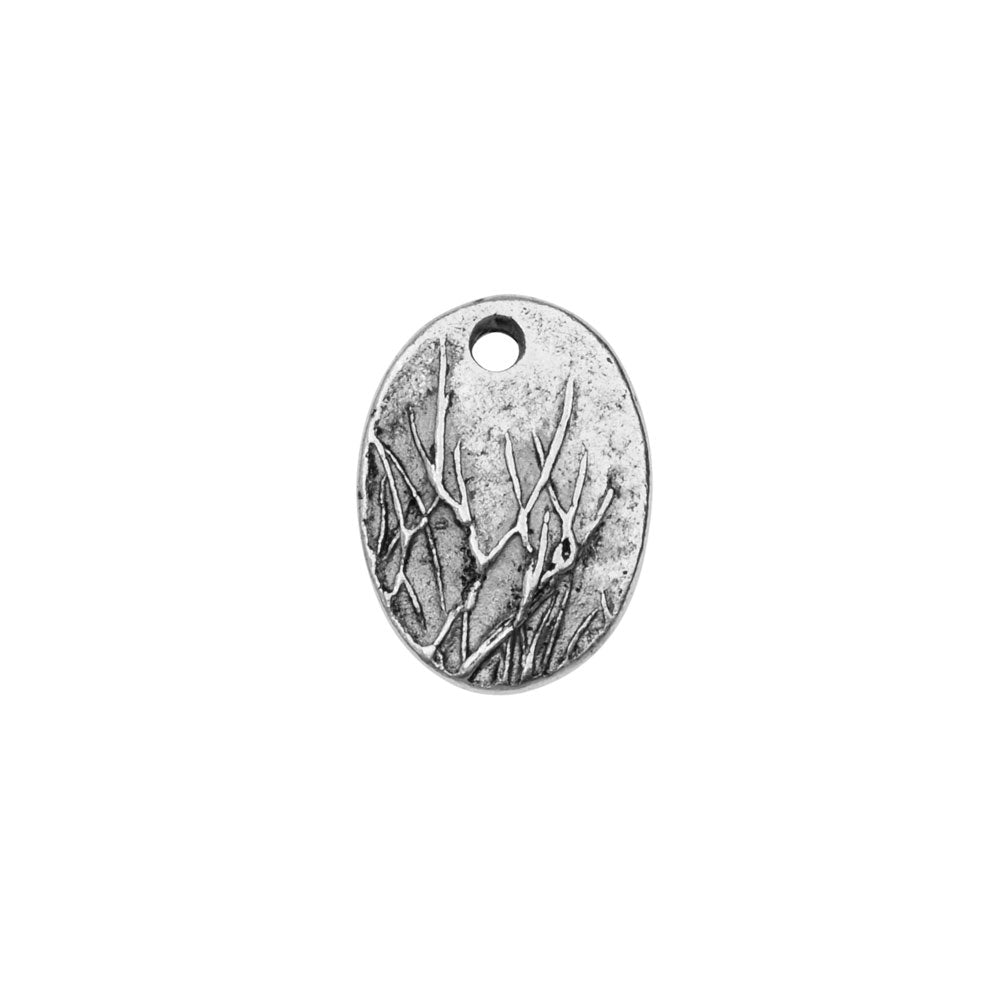 Metal Charm, Oval with Meadow Grass Design 13.5x9.8mm, Antiqued Silver, by Nunn Design (1 Piece)