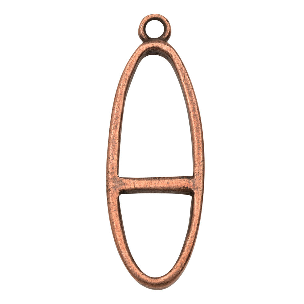Open Back Bezel Pendant, Split Long Oval 38x13mm, Antiqued Copper, by Nunn Design (1 Piece)