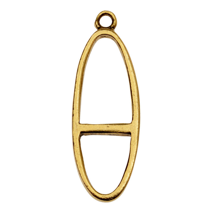 Open Back Bezel Pendant, Split Long Oval 38x13mm, Antiqued Gold, by Nunn Design (1 Piece)