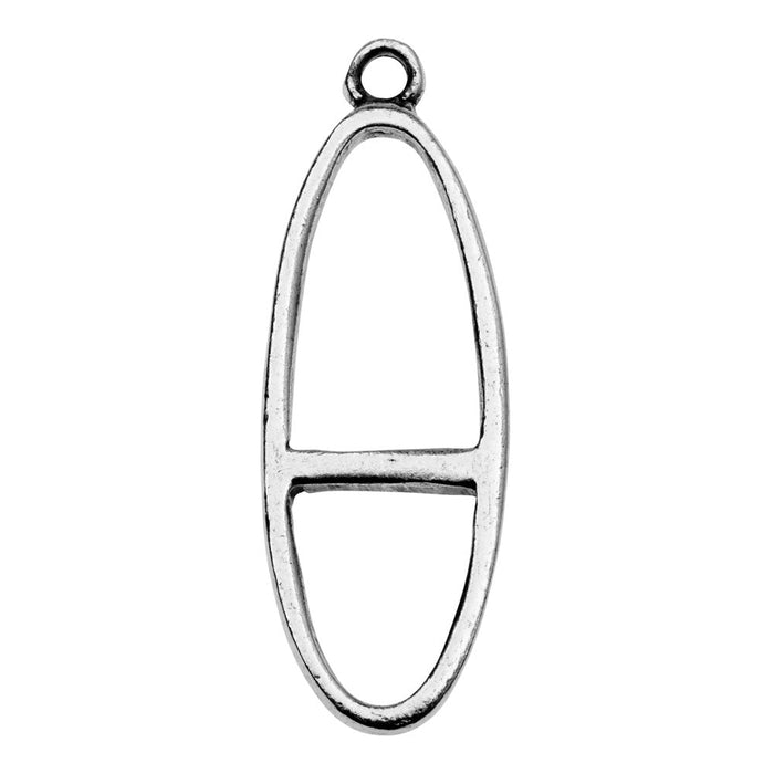 Open Back Bezel Pendant, Split Long Oval 38x13mm, Antiqued Silver, by Nunn Design (1 Piece)