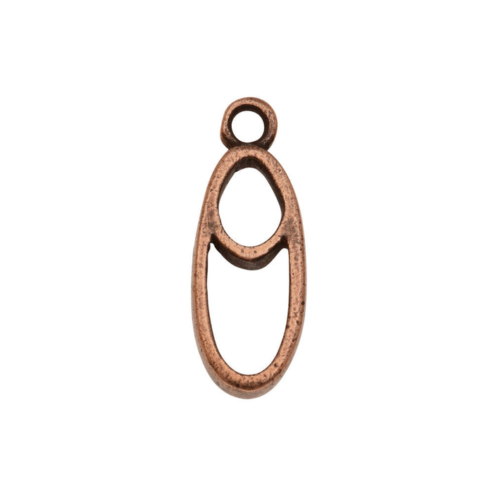 Open Back Bezel Pendant, Split Oval 23.5x9mm, Antiqued Copper, by Nunn Design (1 Piece)