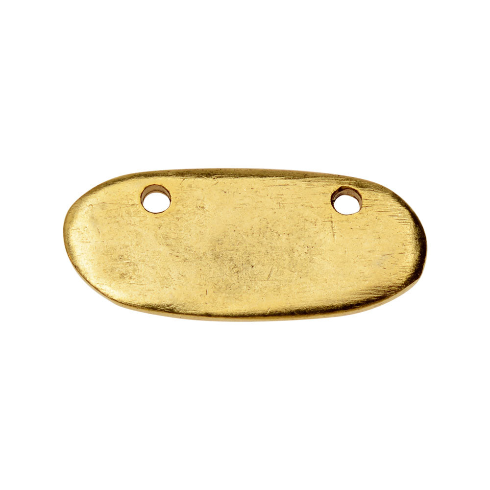 Primitive Flat Tag Pendant, Elongated Horizontal Oval 25x11mm, Antiqued Gold, by Nunn Design (1 Piece)