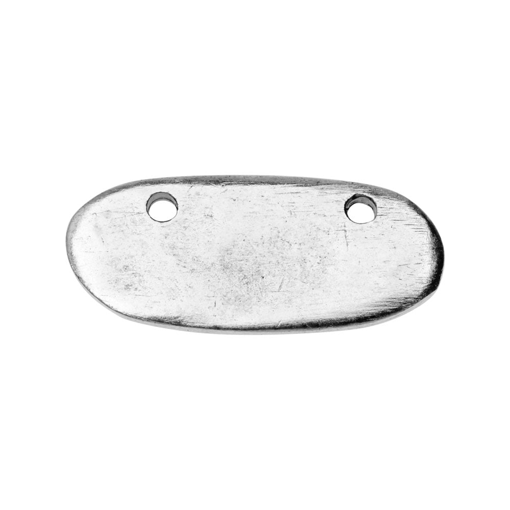 Primitive Flat Tag Pendant, Elongated Horizontal Oval 25x11mm, Antiqued Silver, by Nunn Design (1 Piece)
