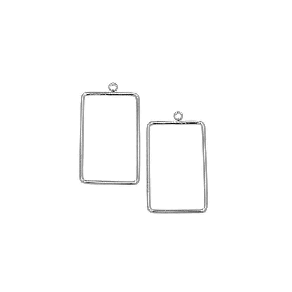 Beadable Open Wire Frame for Earrings or Pendants, Rectangle 18x12mm, Platinum Tone (4 Pieces)