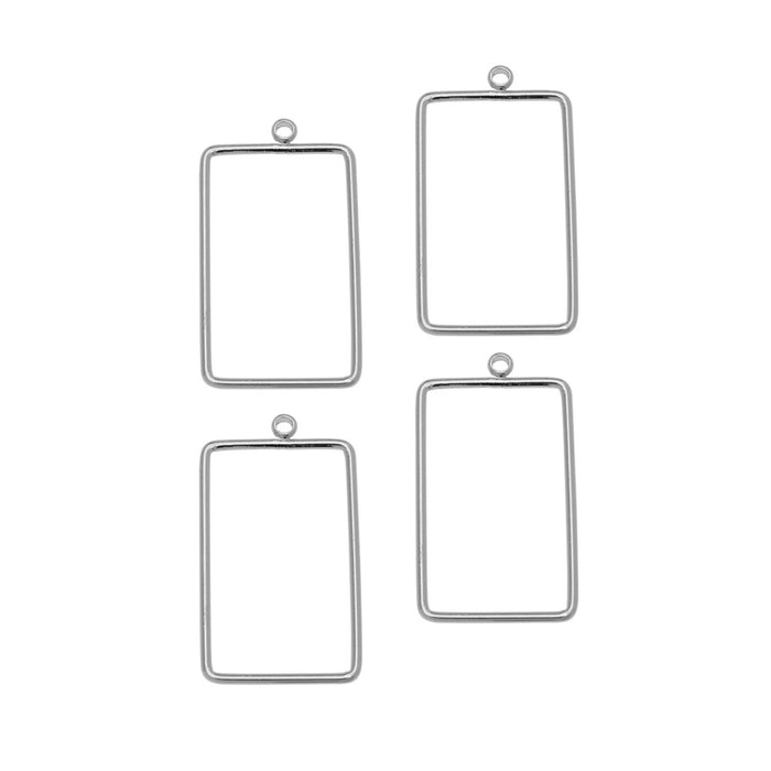 Beadable Open Wire Frame for Earrings or Pendants, Rectangle 18x12mm, Platinum Tone (4 Pieces)