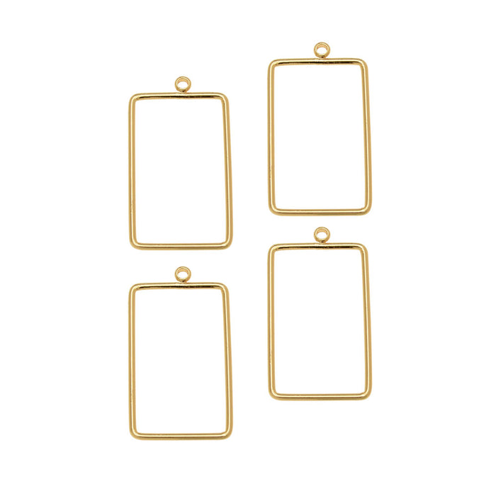 Beadable Open Wire Frame for Earrings or Pendants, Rectangle 18x12mm, Gold Plated (4 Pieces)