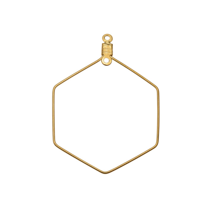Beadable Open Wire Frame for Earrings or Pendants, Hexagon 40x30mm, Gold Tone (4 Pieces)