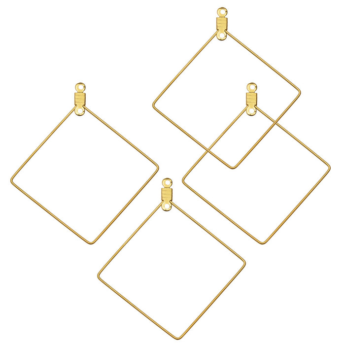 Beadable Open Wire Frame for Earrings or Pendants, Rhombus 47x40mm, Gold Tone (4 Pieces)
