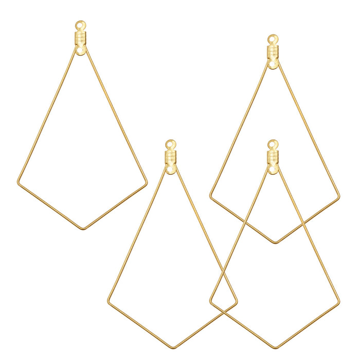 Beadable Open Wire Frame for Earrings or Pendants, Kite 56.5x34mm, Gold Tone (4 Pieces)