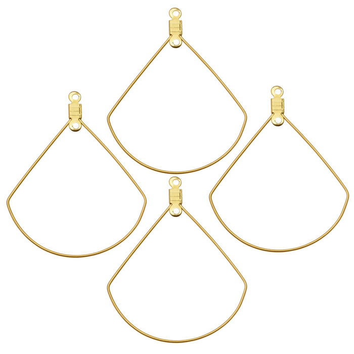 Beadable Open Wire Frame for Earrings or Pendants, Fanned Drop 40x32.5mm, Gold Tone (4 Pieces)