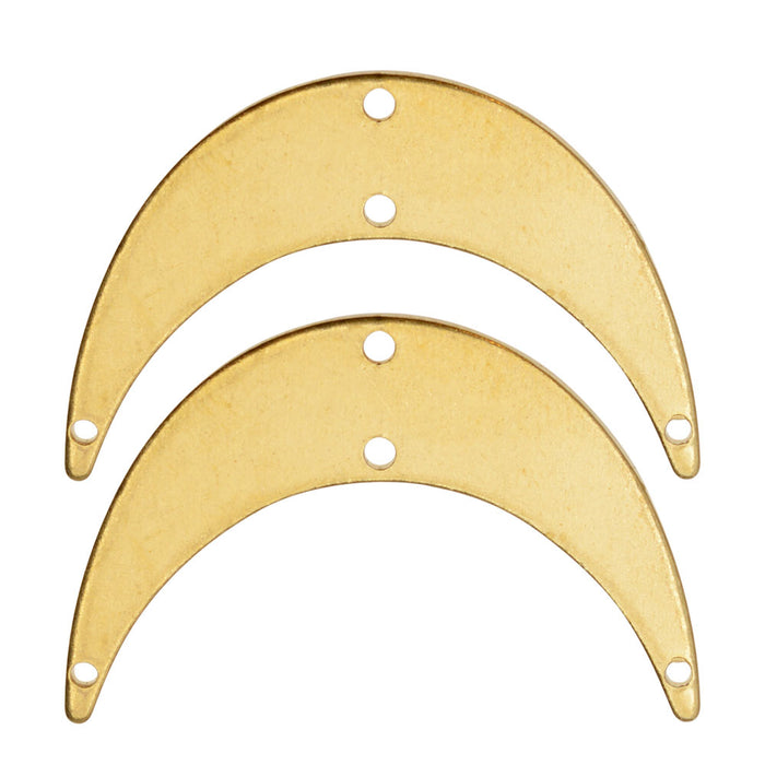 Metal Pendant Link, Crescent Moon Drop with 4 Holes, 19.5x30mm, Brass (2 Pieces)