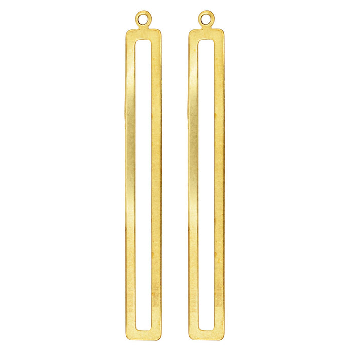 Beadable Open Wire Frame for Earrings or Pendants, Rectangle 57.5x26mm, Brass (2 Pieces)