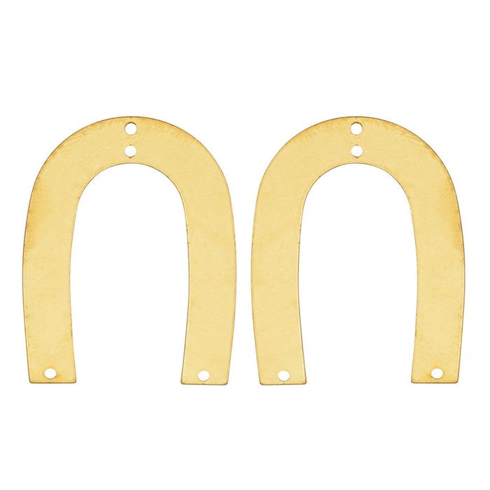 Metal Connector Link, U-Shaped with Punched Holes 35x26.5mm, Brass (2 Pieces)