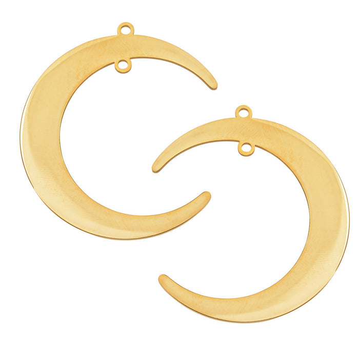 Metal Pendant Link, Crescent Moon 37x31mm, Gold Plated (2 Pieces)